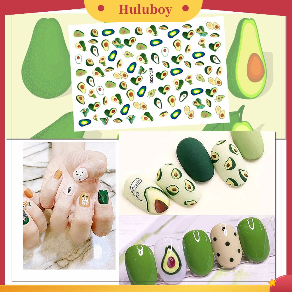 Huluboy Huluboy♡ Stiker Kuku Full Cover Motif Alpukat / Daun / Kaktus Anti Air Untuk Dekorasi Nail Art DIY