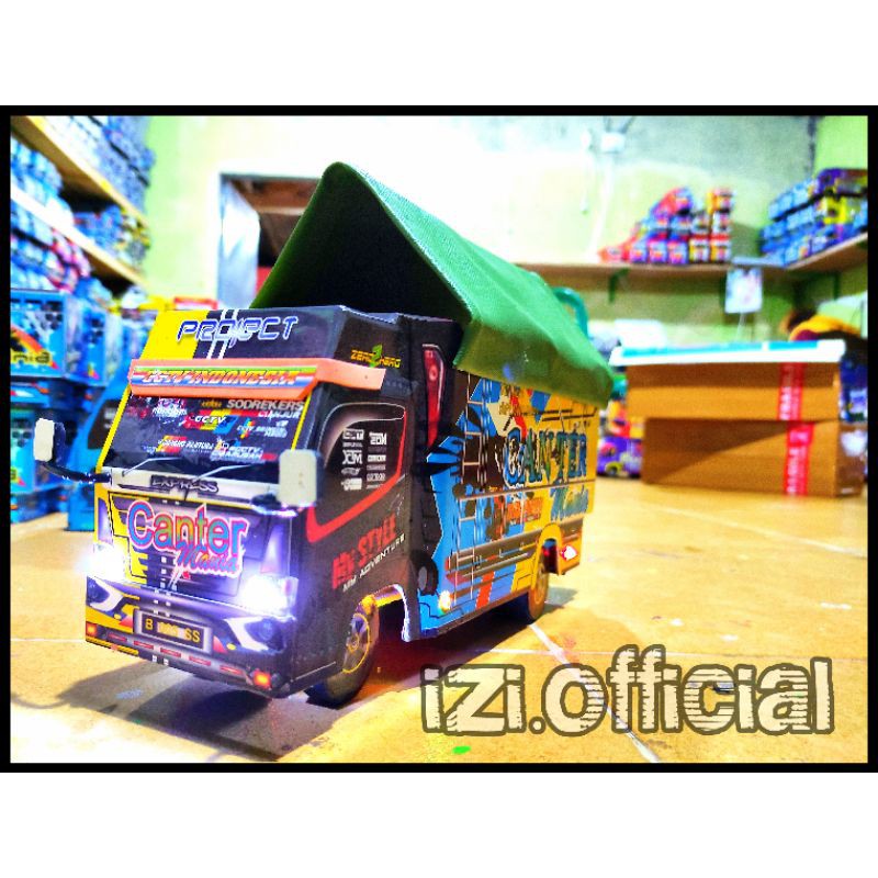 MINIATUR TRUK OLENG MINIATUR TRUK CANTER MURAH FULL LAMPU TERPAL OLENG RODA KAYU