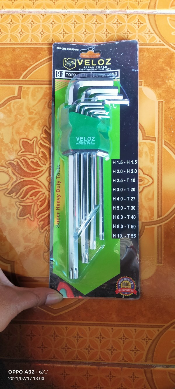 Veloz 9 Pcs Kunci L Panjang Kombinasi Hex - Star Vanadium Chrome