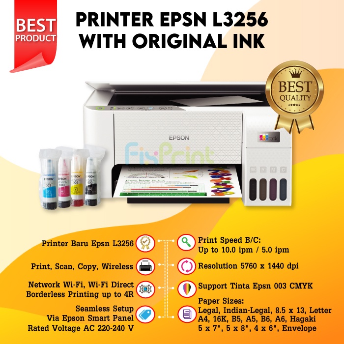 Printer Epsn L3250 HItam L3256 Putih Print Scan Copy Werless A4 Warna