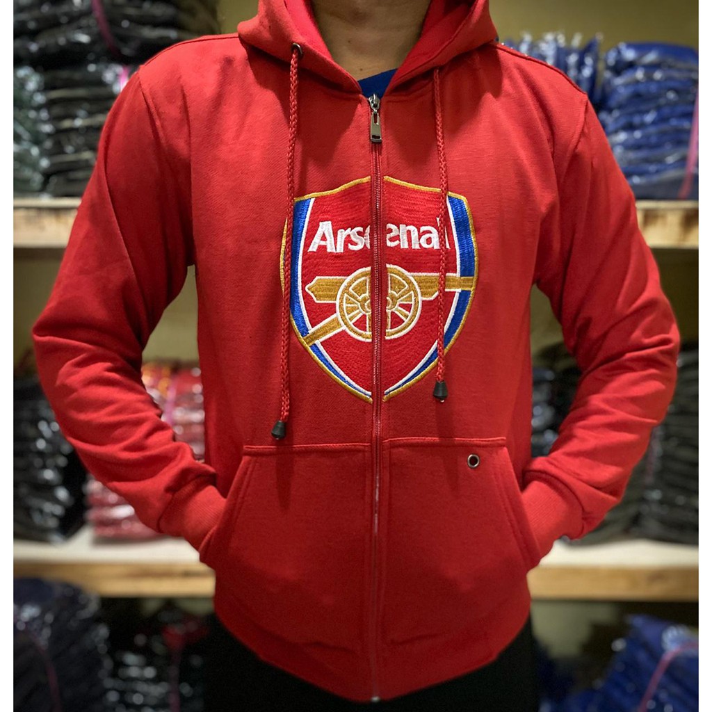 Jaket Outwear Sweater Hoodie Zipper Bola Arsenal Kerja Kantor Jumbo Big Size Besar XXL