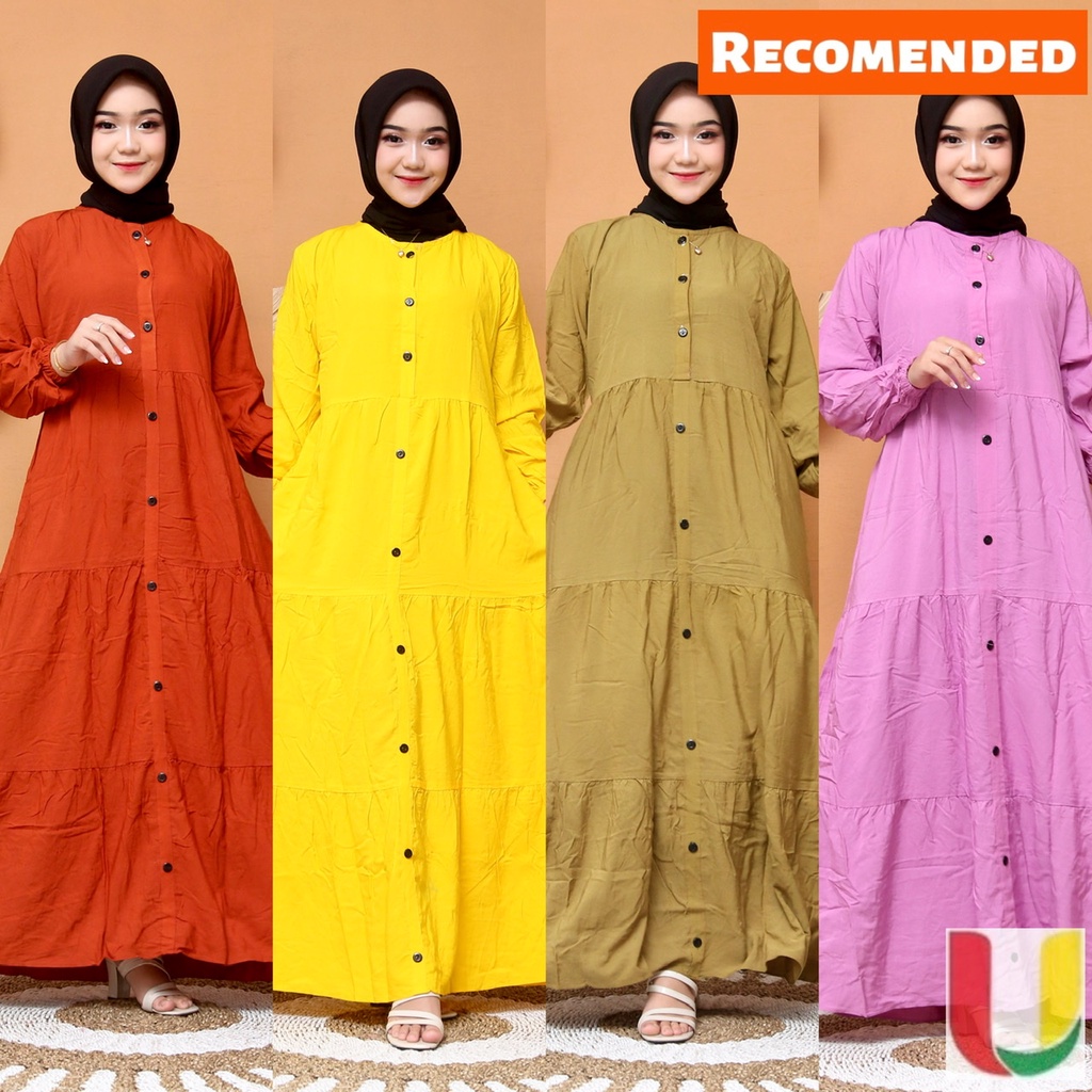 Melia Dress Gamis Polos Original Shakila Premium Resleting Depan Tali Serut by Batik Usman