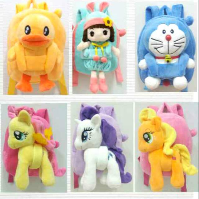 Tas ransel + boneka bisa dilepas duck pretty doraemon kuda pony my little pony anak sekolah baby