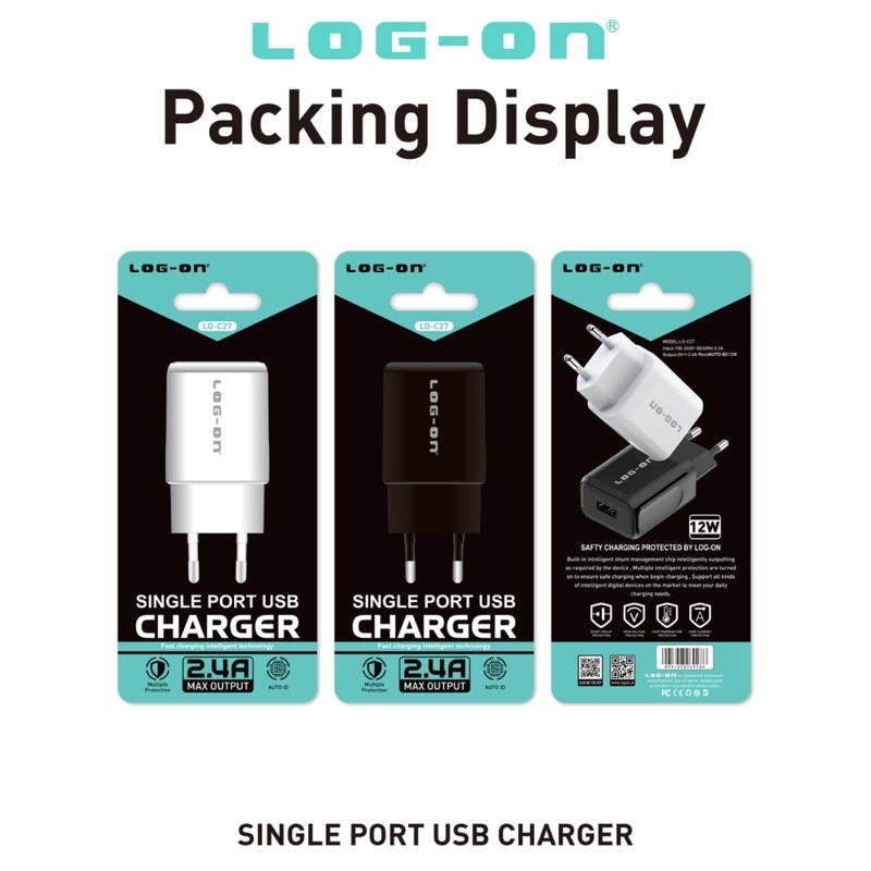 ADAPTOR CHARGER - BATOK CHARGER LOG ON 1USB 2,4a LO-C27 AUTO ID 12W