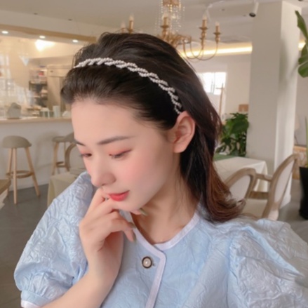 PREMIUM Bando Mutiara Lilit Pita Glitter - Pearl Headband - Korean Style