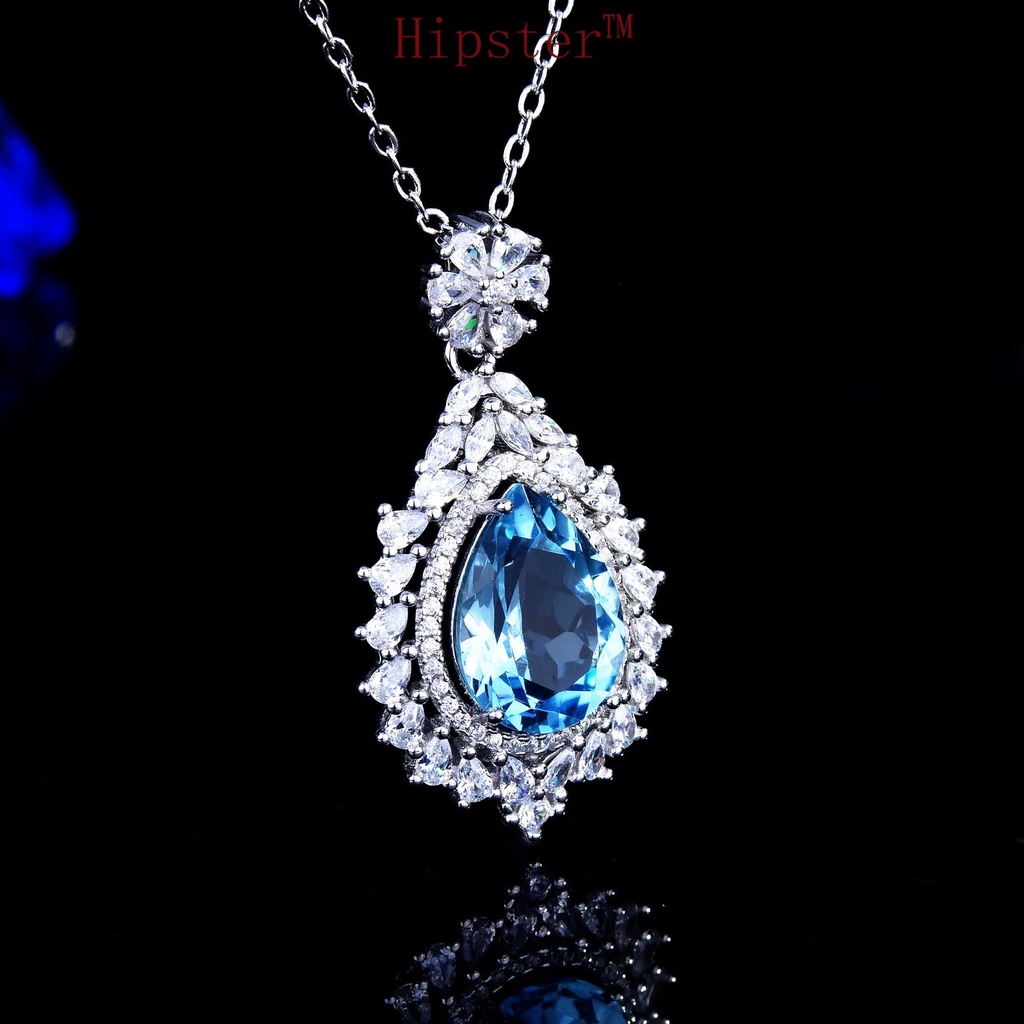 925 Silver Inlaid Natural Topaz Pendant Ins Jewelry Necklace for Women