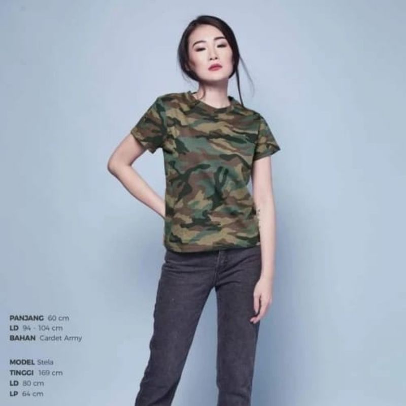 Kaos Wanita Army / Atasan Motif Army / Kaos T-Shirt Loreng