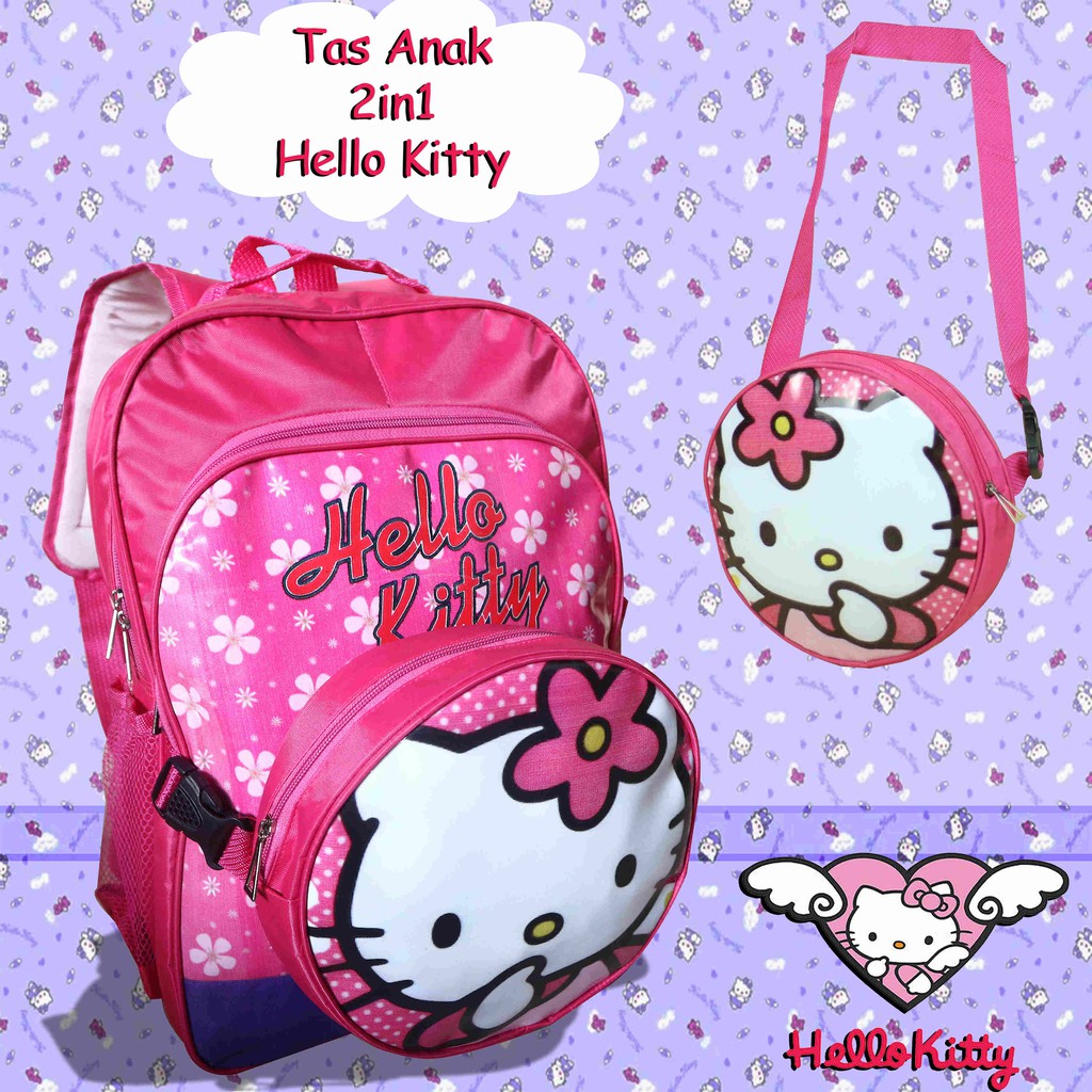 Tas Ransel Anak Sekolah Piknik Keren 2in1 Hello Kitty Pink Imut Kuat