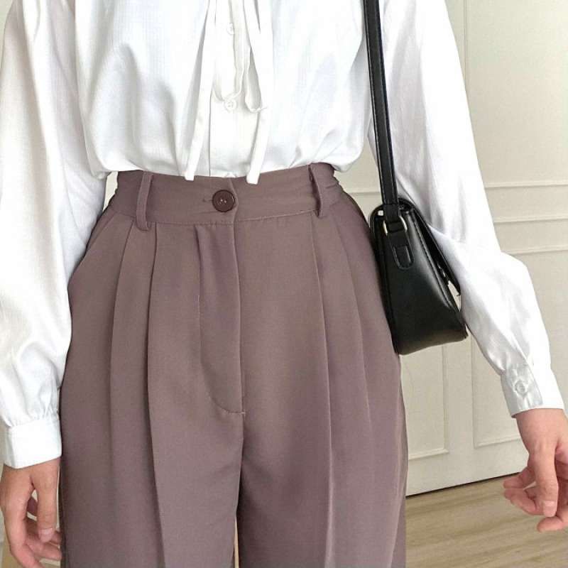 Loose Pants Trousers (MILO) Wanita Anti Kusut - Celana Kulot Highwaist Wanita Bahan Jatuh Celana Kantor Formal / Casual