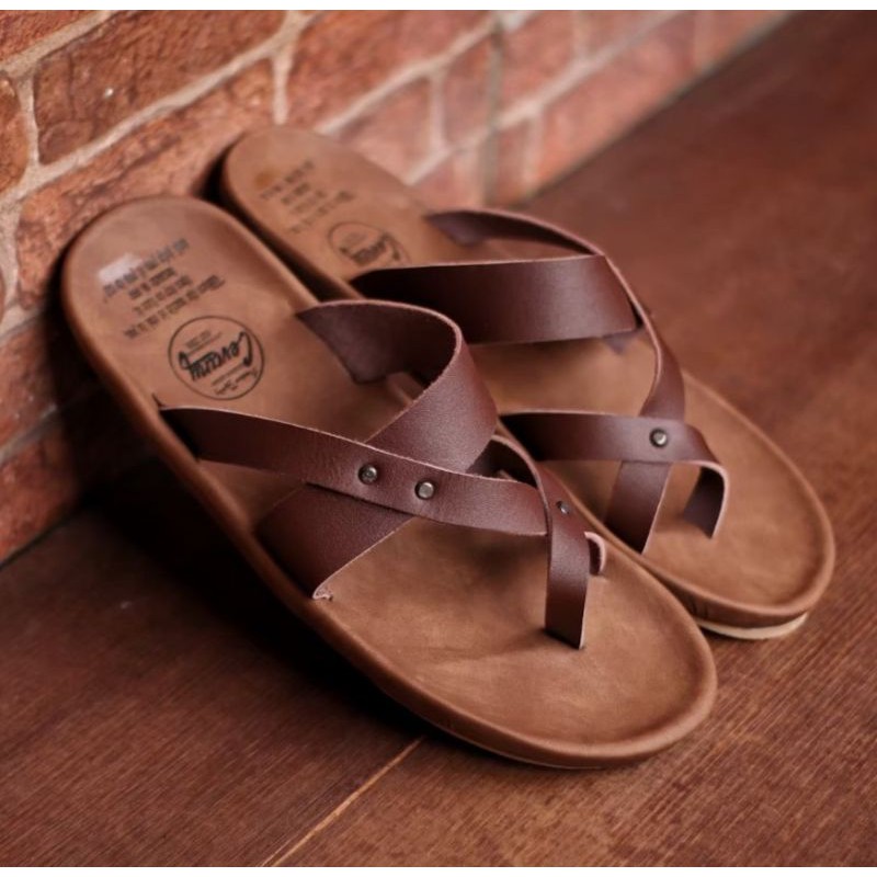 BELI 2 ONGKIR 1! SANDAL FULL KULIT ASLI CEVANY 05 WIROS HITAM COKLAT TAN ORIGINAL