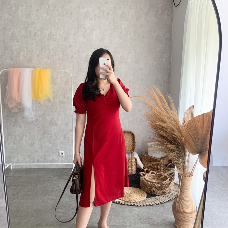 Haruka Dress // Dress Polos Wanita Dress Korea Dress Bigsize Dress Merah