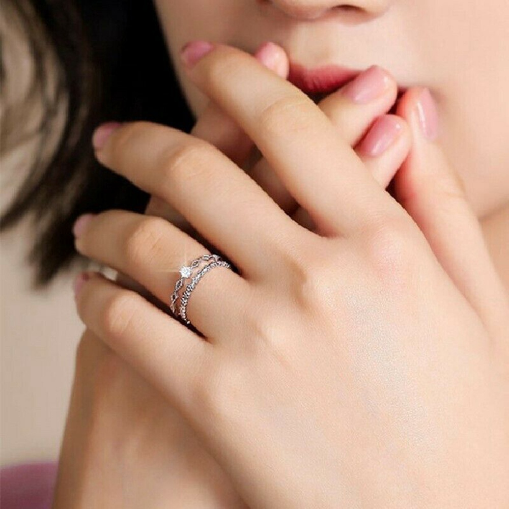 Cincin Wanita Model Terbuka Bahan Cubic Zircon Ukuran Adjustable Untuk Pesta Pernikahan