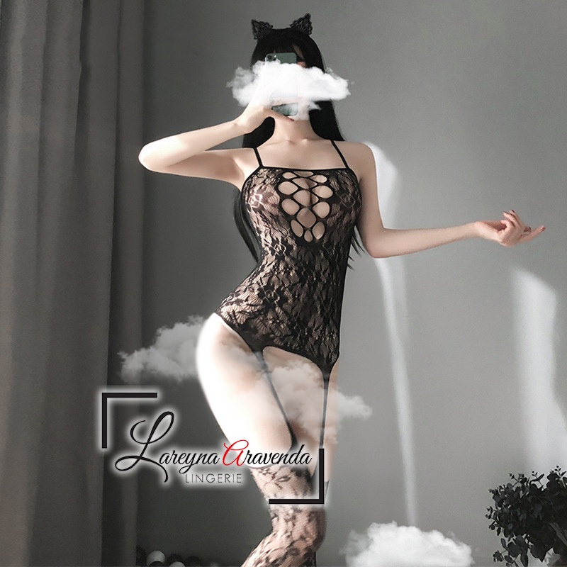 (COD) Lingerie One Piece Body Stocking Seksi Model Bee Flower LG404