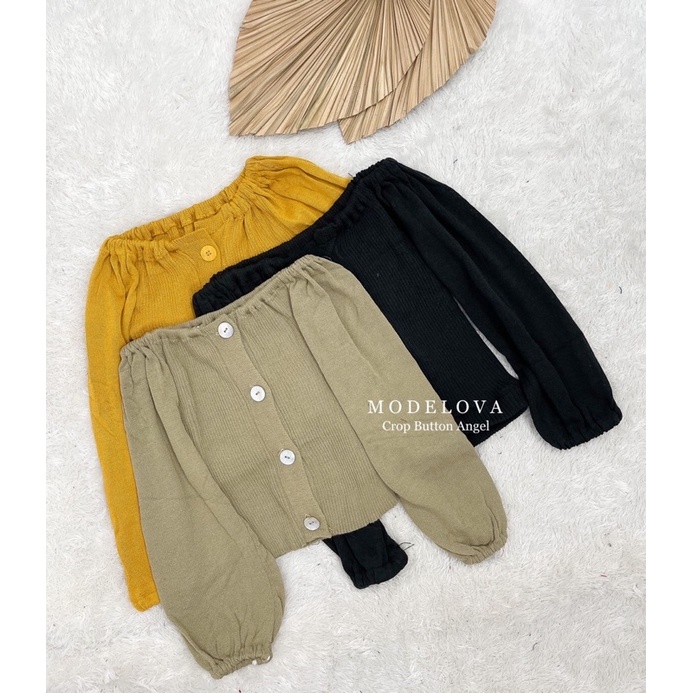 MDLV ~ BAJU RAJUT CROP BUTTON ANGEL // SABRINA CROP RAJUT // FASHION WANITA