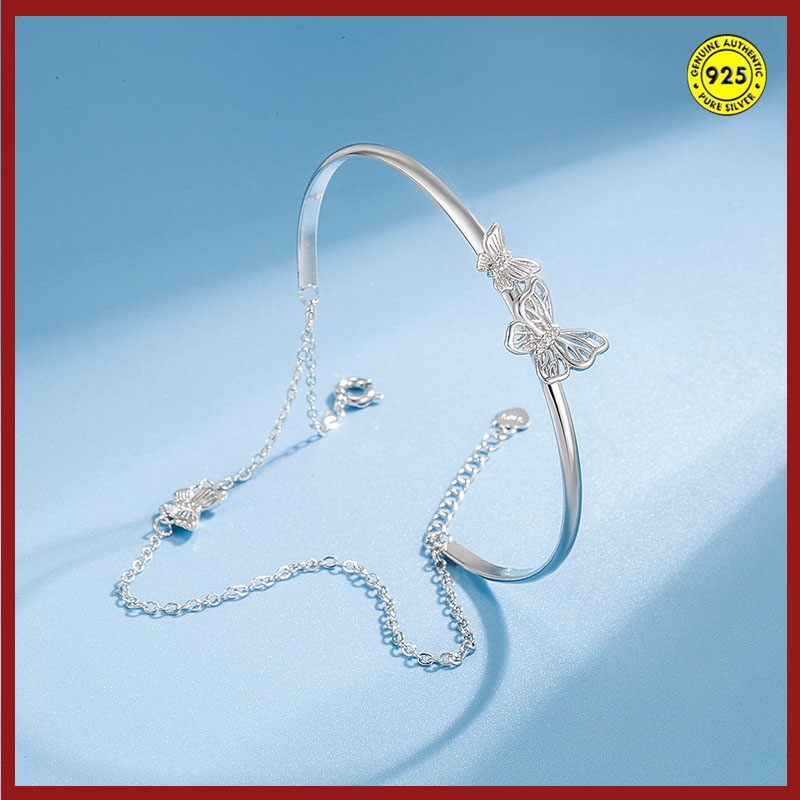 Gelang Wanita Model Butterfly Lapis Ganda Bahan S925 Silver Tahan Air Non Karat U1009