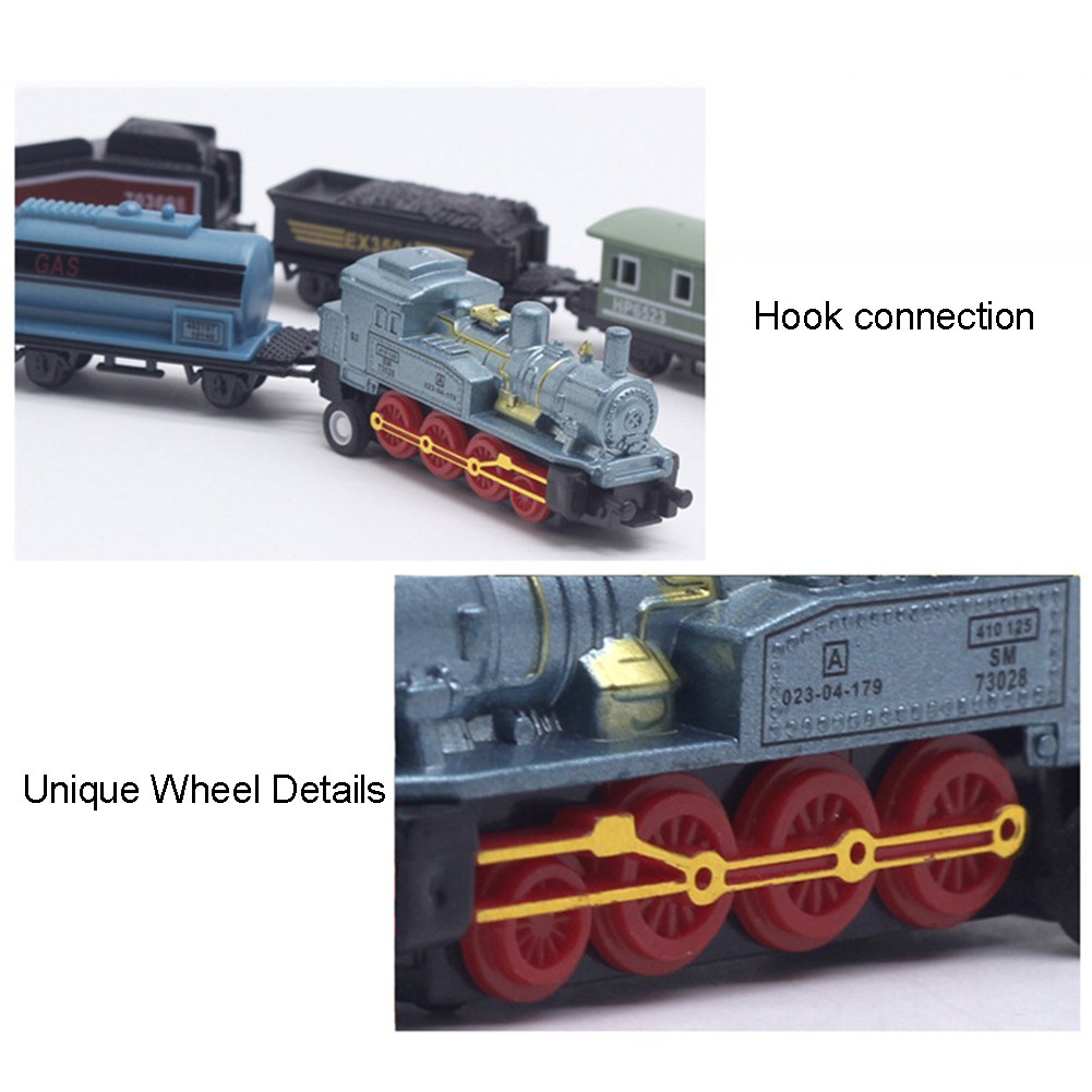 Mini Blue Pull Back Train Set with Die-Cast Engine Locomotive Collectible