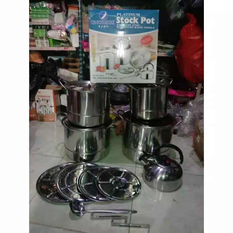 Panci set + steamer / panci steamer tutup stainless / 4 set stockpot steamer + teko