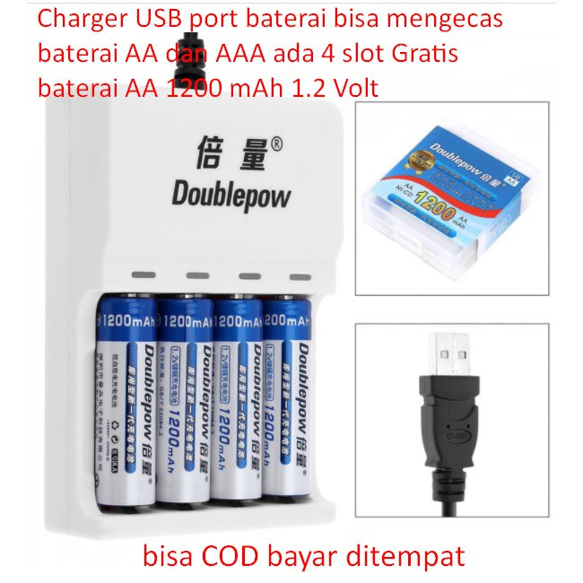 Charger USB port baterai bisa mengecas baterai AA dan AAA ada 4 slot Gratis baterai AA 1200 mAh 1.2