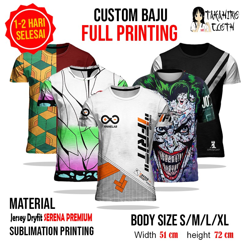 Baju Kaos FULL PRINT CUSTOM SATUAN