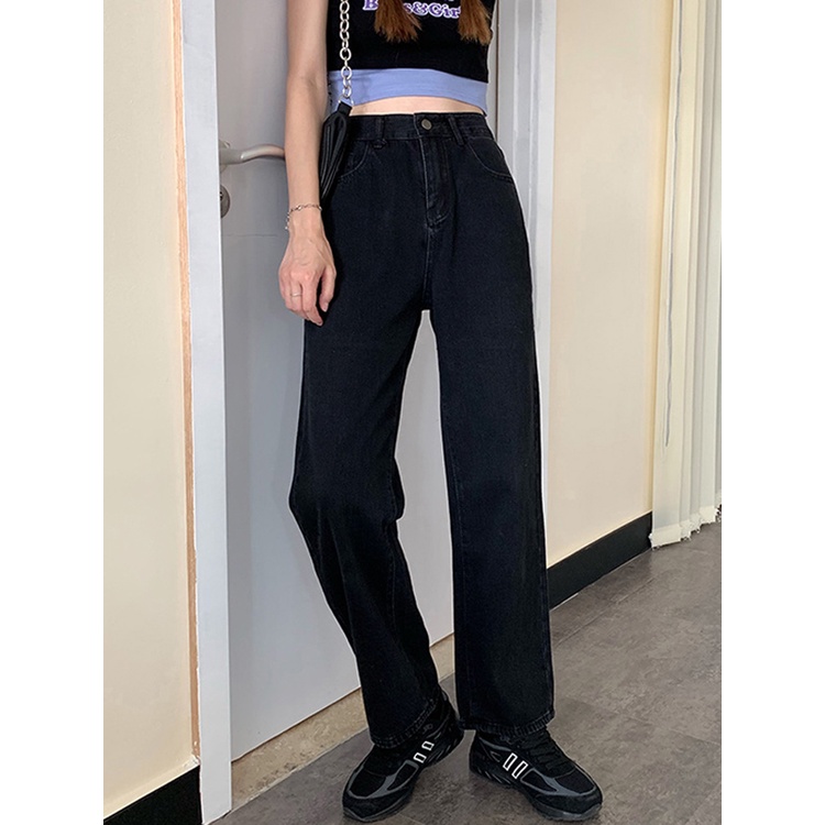 New hitam import high waist boyfriend celana jeans panjang wanita