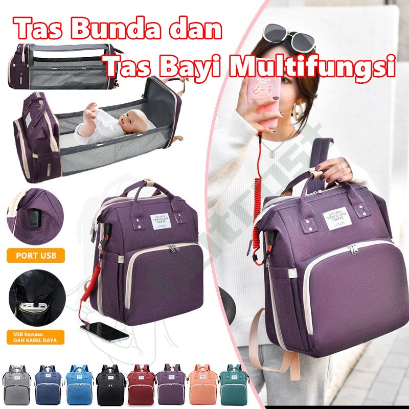 Tas Bayi Multifungsi Tempat tidur lipat Baby diapers bag Perawatan tas Perlengkapan Ransel Backpack CANVAS ANTI AIR