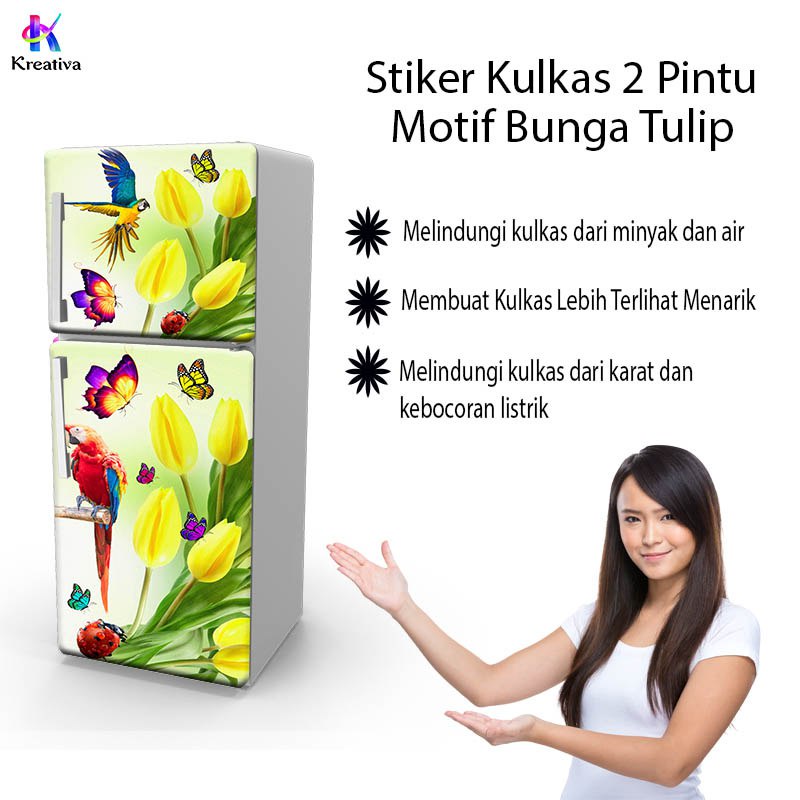 Stiker kulkas 2 pintu motif bunga tulip produk udshop wallpaper dinding