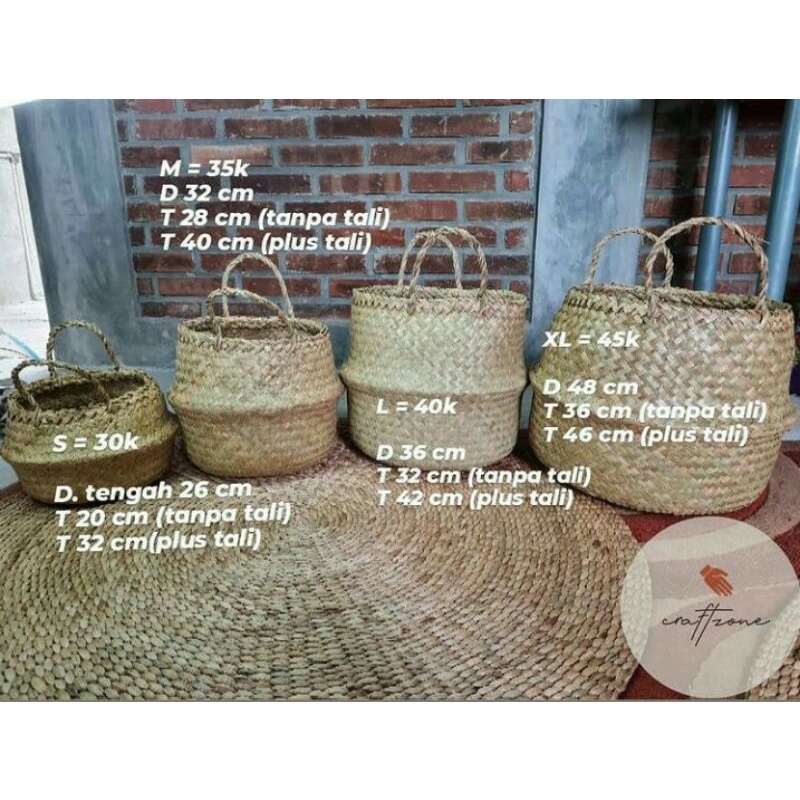 Craftzone Slip Belly Basket Purun/ Keranjang Laundry Purun Unik Murah/ HandMade Kekinian