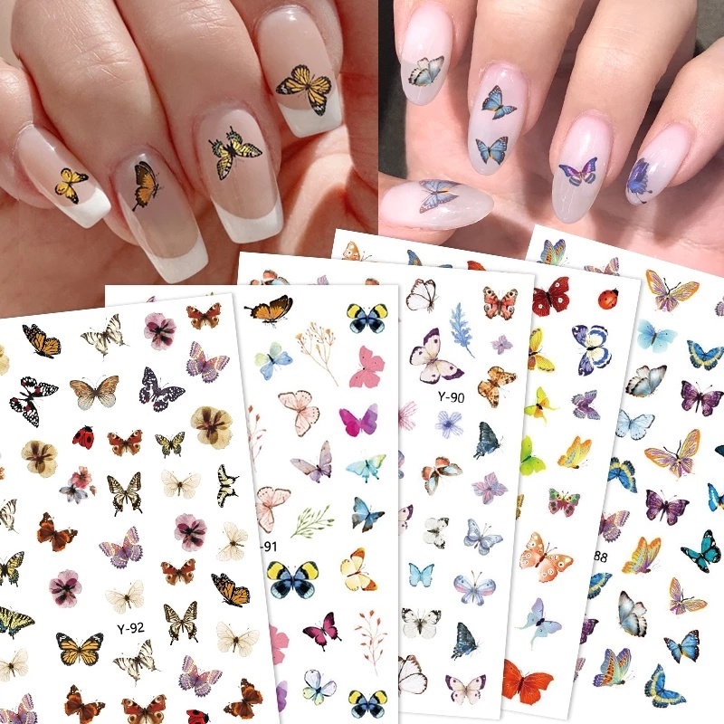 [1 Sheet Pack Random Nail Foils ] [Color Butterfly Pattern Nails Stickers ] [Water Transfer Nail Decal] [DIY Manicure Accessories]