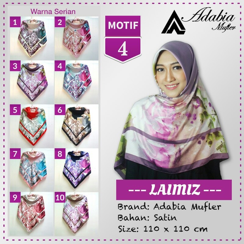 Jilbab Segiempat Satin Lamiz Laimiz Motif 4 By Adabia Hijab Scraf