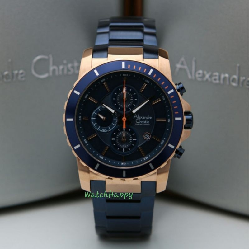 WatchHappy Alexandre Christie AC 6141 MC AC6141 MC 6141MC 6141 MC Blue Rose Gold List Blue Original