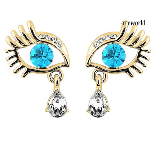 OW@ Women's Crystal Rhinestone Eye Tear Pendant Eyelash Earrings Eardrop Jewelry