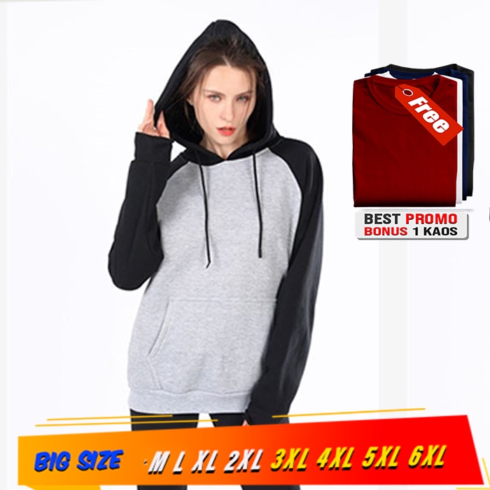 Jaket wanita Korean hoodie sweater black Grey jaket polos big size M L XL XXL XXXL XXXXL XXXXXL