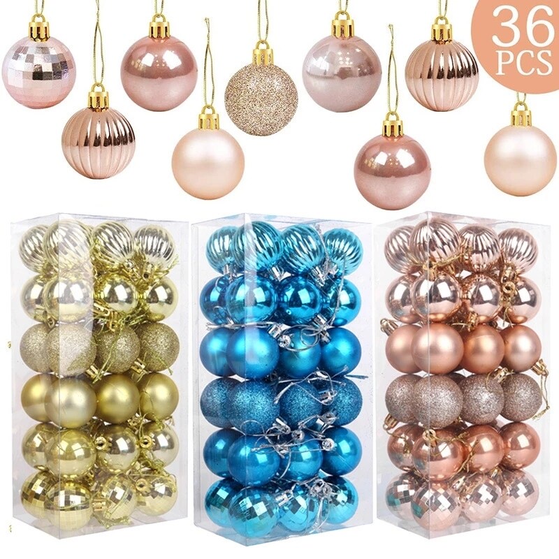 36pcs / Set Ornamen Bola Gantung Ukuran 4cm Untuk Dekorasi Pohon Natal