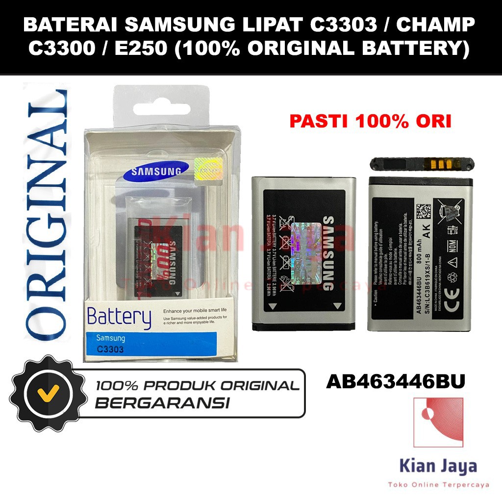 [Garansi 100% Ori] Baterai Samsung Lipat C3303 / C3300 / E250 / Bronx AB463446BC Batre Battery Hp Champ Original