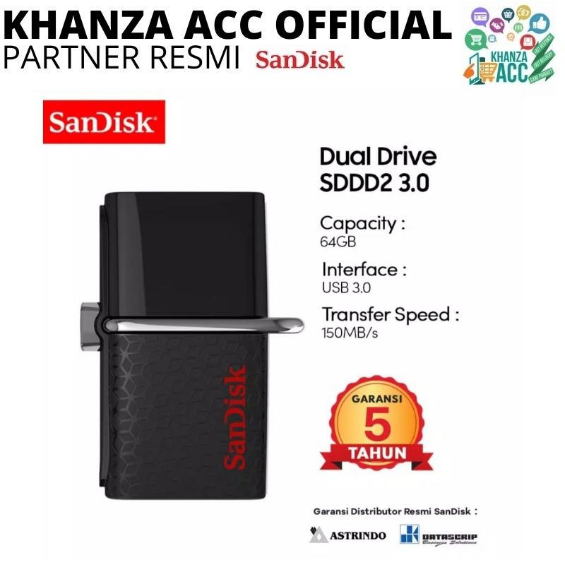 KHANZAACC FLASHDISK SANDISK 64GB DUAL DRIVE USB 3.0 (OTG SANDISK)