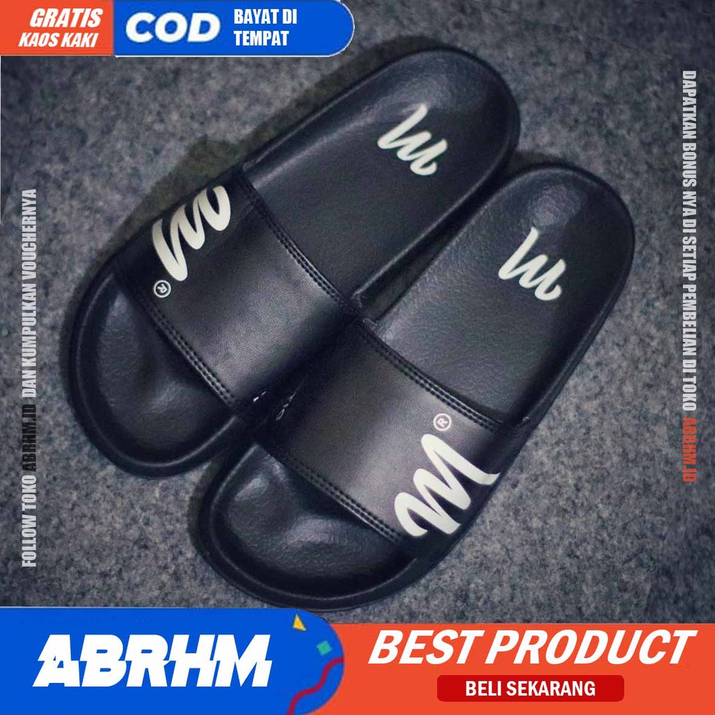 ABRHM x ARBEN Sandal Slide Pria Kulit Pu Sandal Slop Pria Ori Distro Sendal Selop Cowok / Cowo Keren