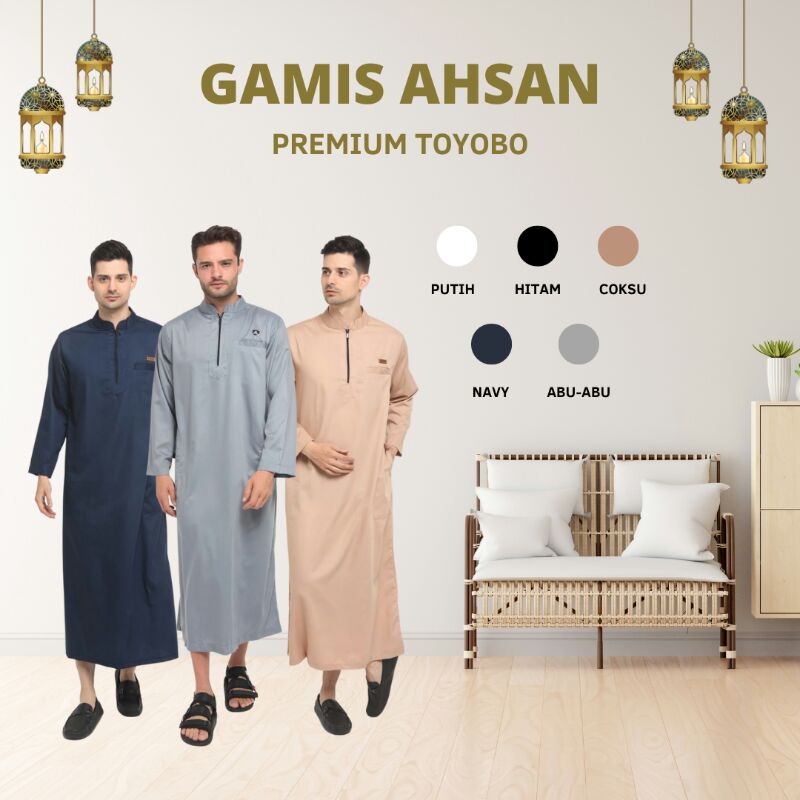 Jubah Pria Dewasa Premium AHSAN Lengan Panjang Gamis Pria