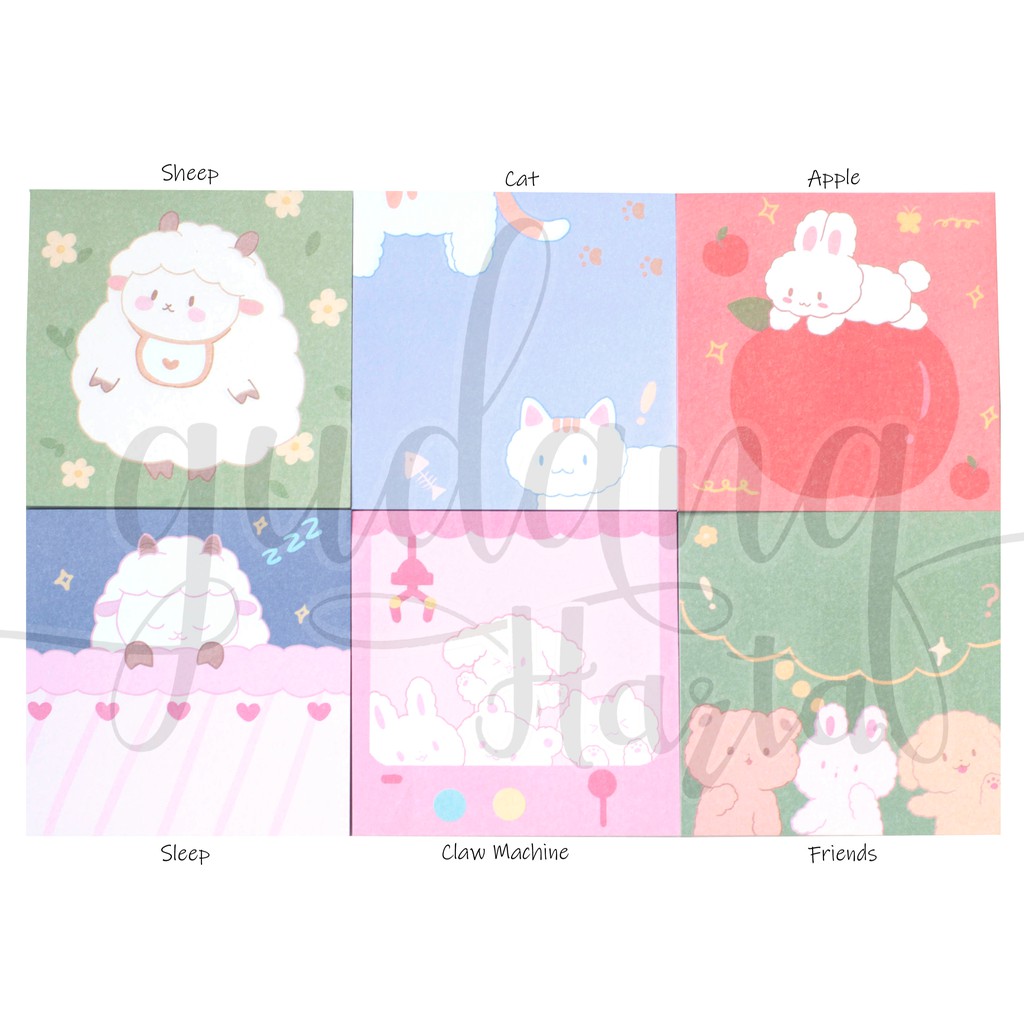 Sticky Notes Fluffy Sheep and Friends Domba Rabbit Lucu Unik Memo DIY Scrapbook GH 301353