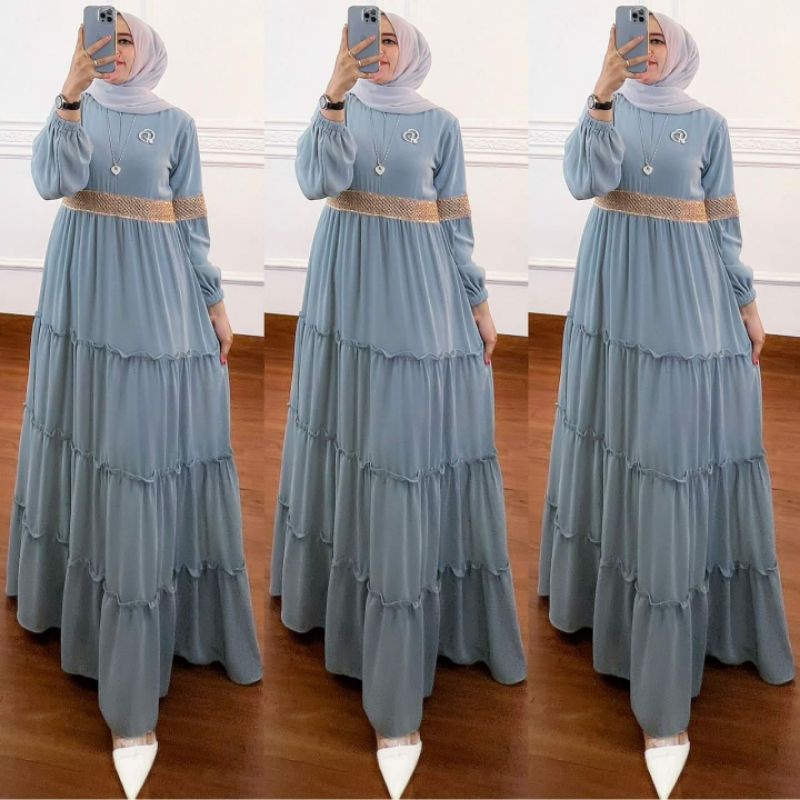 COD Asmiranda Maxy Dress Jumbo M L XL XXL XXXL // Rara dress ceruty babydoll // Gamis Kondangan Jumbo / Gamis Pesta Murah Polos // Fashion Muslim Kekinian // Casual Dress Wanita // Dres Kondangan Polos // Busana Muslim Murah-RARA Blue