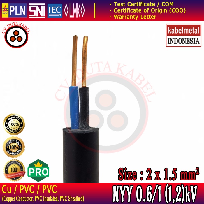 Kabel NYY 2x1,5 mm2 @100m Metal (KMI) /2 x 1,5 mm mm2/2x1.5 mm mm2/2 x 1.5 mm mm2/2x1.5/2x1,5