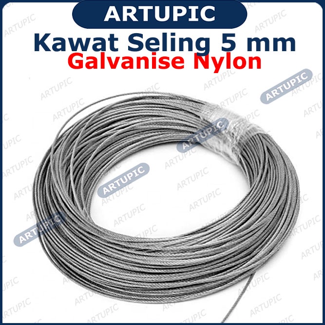 Kawat Seling 5 mm Galvanise Nylon | Kawat Selling Sling Baja Galvanise Wire Rope 5mm