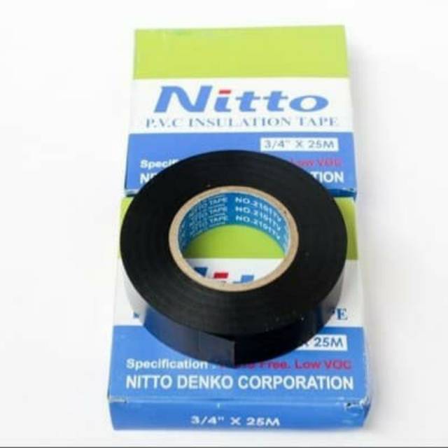 Isolasi NITTO | Lakban Hitam Listrik PVC 3/4 Inch x 25m | Material Mart