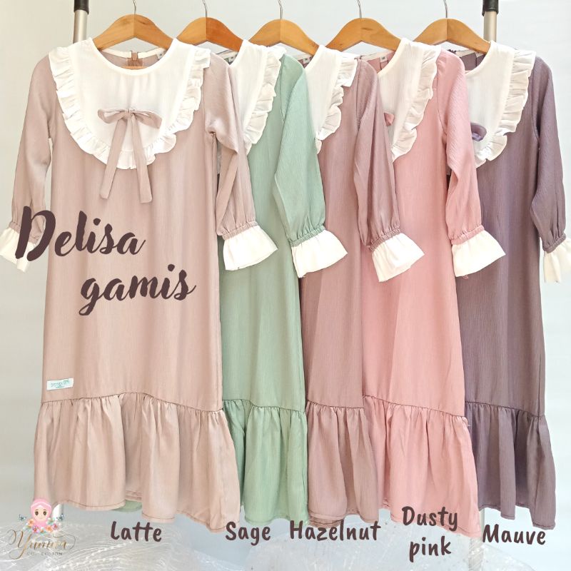 delisa set gamis anak polos premium rayon doby baju muslim anak lebaran perempuan dress sage dusty p
