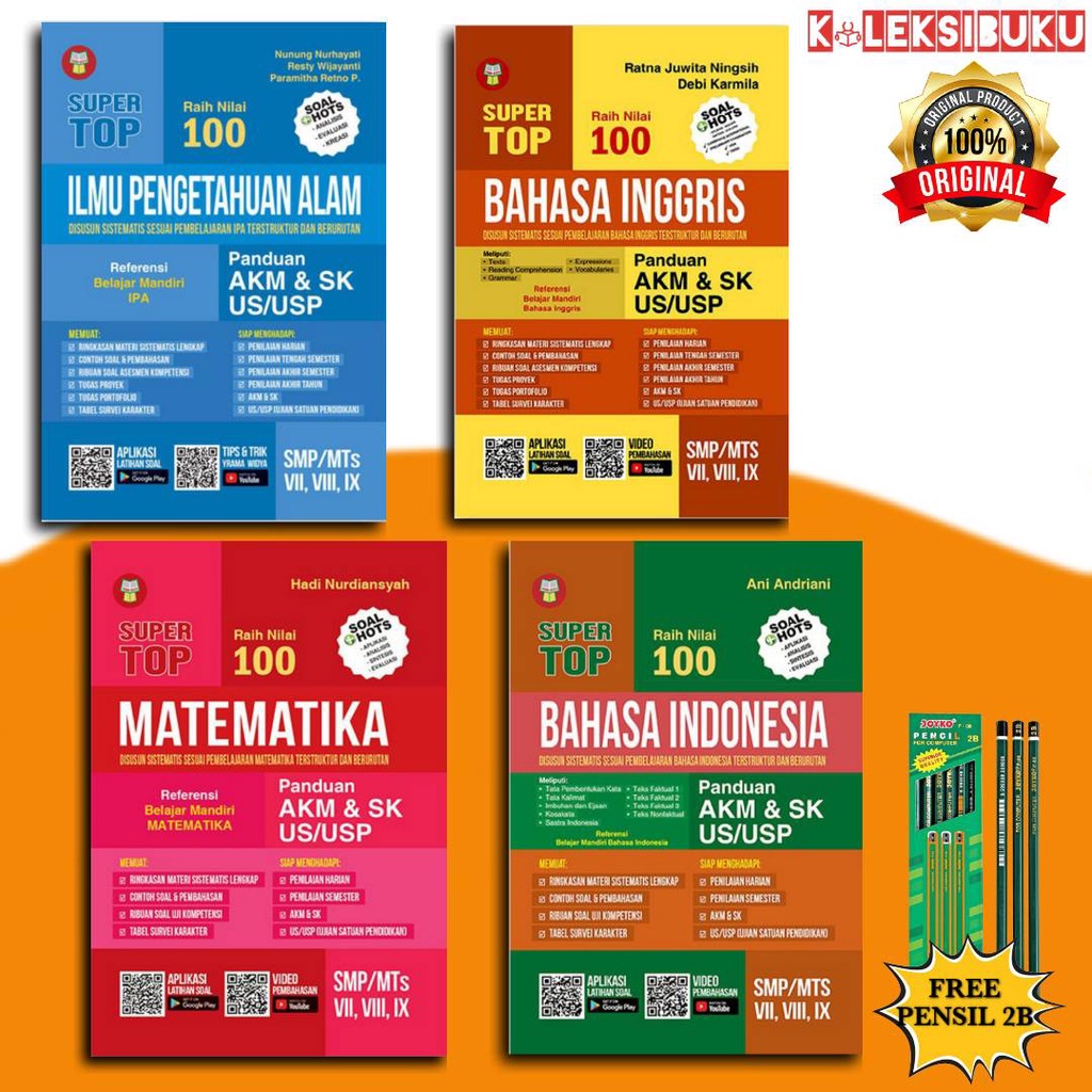 Bank Soal SMP AKM/ Super TOP Raih Nilai 100/ Panduan AKM & SK US USP Matematika/IPA/BAHASA INDONESIA