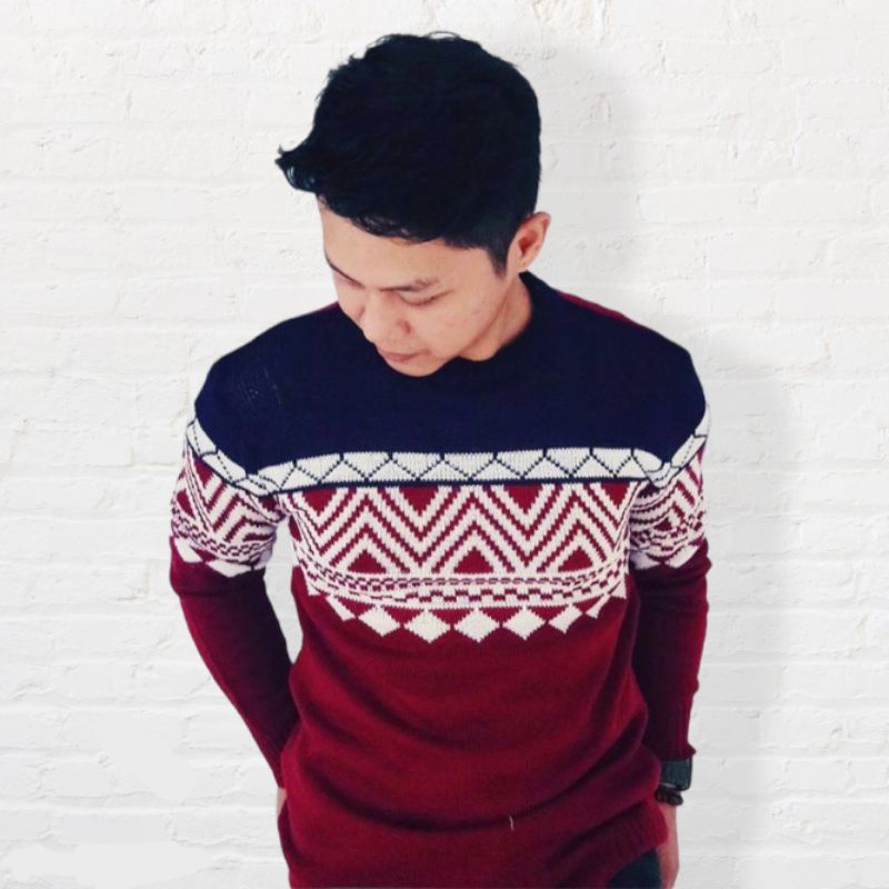 SN - Sweater rajut Columbus tribal maroon