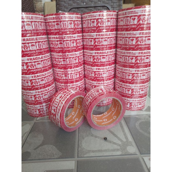 lakban fragile merah 2&quot; (45 mm x 100 yard) tebal harga murah