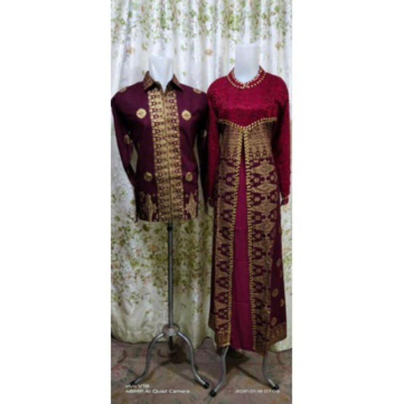 GAMIS BROKAT BATIK SONGKET PALEMBANG MARON GOLD MEWAH