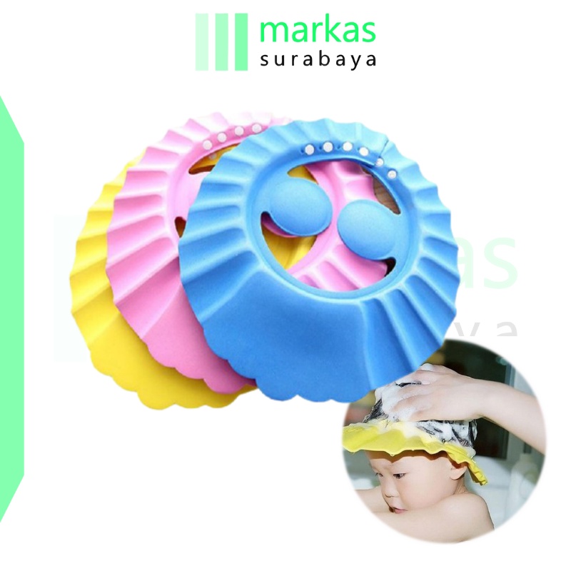 MARKAS HL0103 Topi Keramas Anak Kancing Dengan Penutup Telinga Shower Cap Mandi Bayi