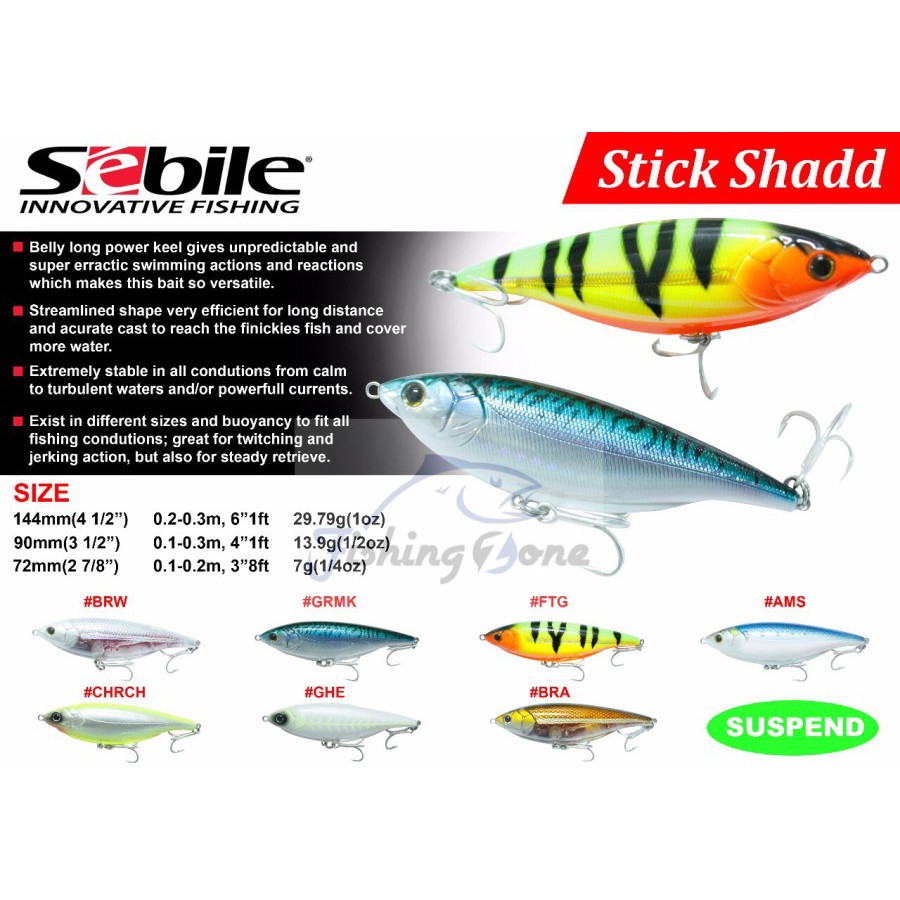 Sebile STICK SHADD Suspending 90mm 14g - Umpan Pancing casting - Fishing lure