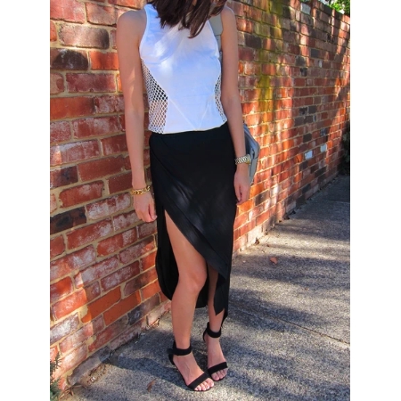 HELLO PARRY Talia Jersey Midi Skirt With Thigh Split - BLACK